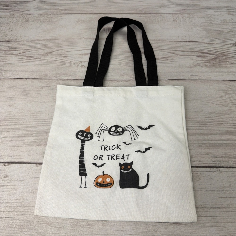 Halloween 12x12 Trick Or Treat Canvas Tote Bag Spider Black Cat Black Cat